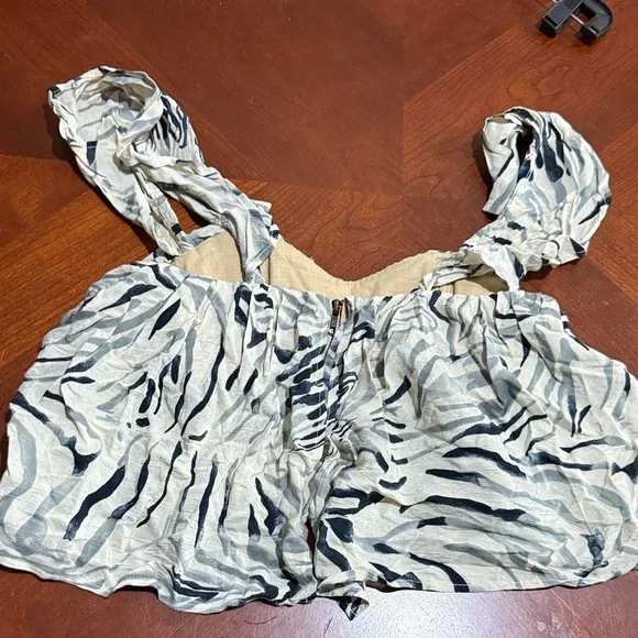 Stone Cold Fox holy tube corset Blue and Cream abstract Print Blouse - Picture 4 of 6